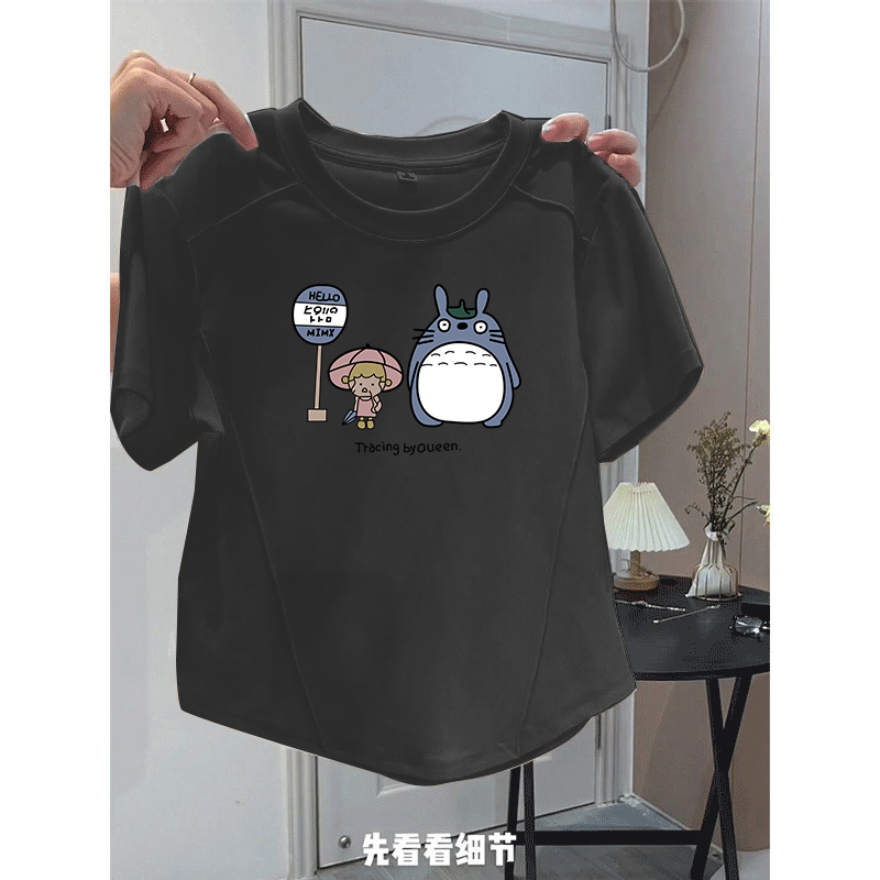纯棉纯欲风辣妹鱼骨纹短袖T恤女士夏季韩版简约修身显瘦圆领上衣