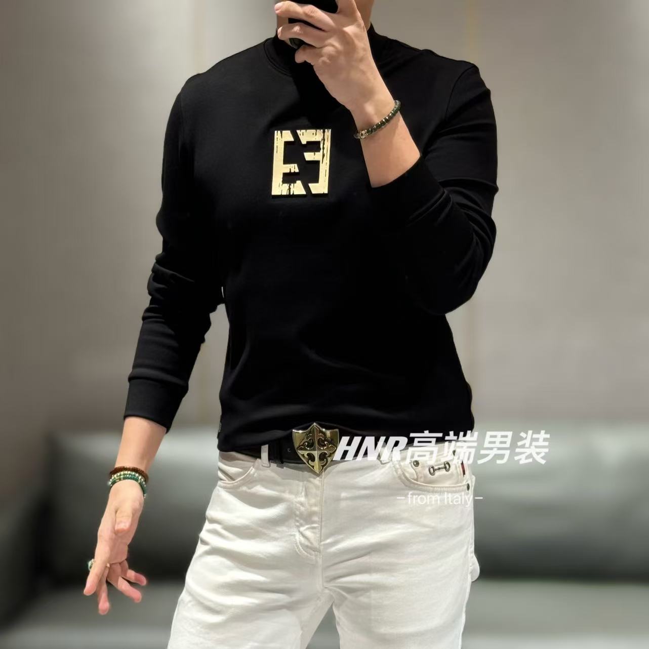 【VEHO品牌】字母图案设计纯色休闲百搭时尚男士T恤0606