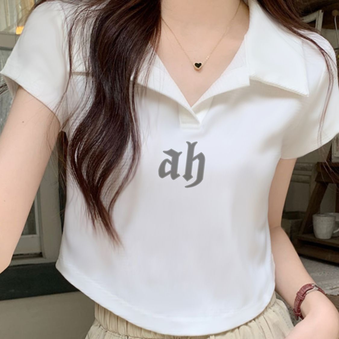 polo领T恤女短袖设计感小众纯欲风修身显瘦夏季短款别致上衣潮ins
