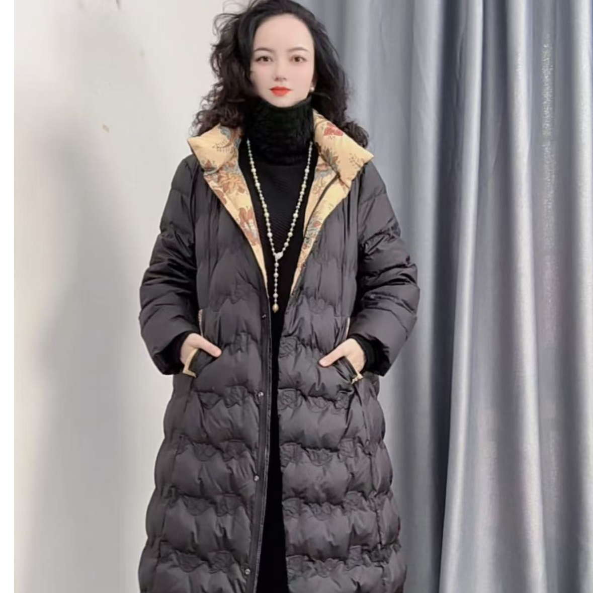 【鑫兰精选】高货新品简约百搭黑色长款女款保暖女士显瘦款羽绒服