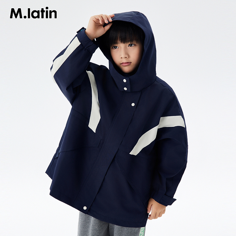 马拉丁儿童外套男女印花拼接防雨防风保暖风衣