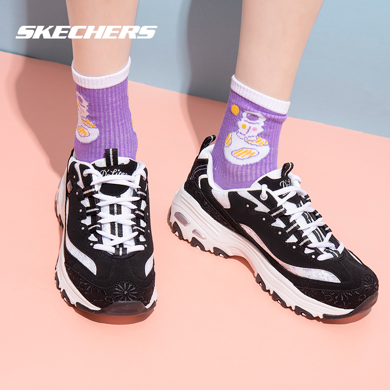 Skechers斯凯奇女鞋蕾丝熊猫鞋运动鞋老爹鞋潮流休闲鞋896085-BKW