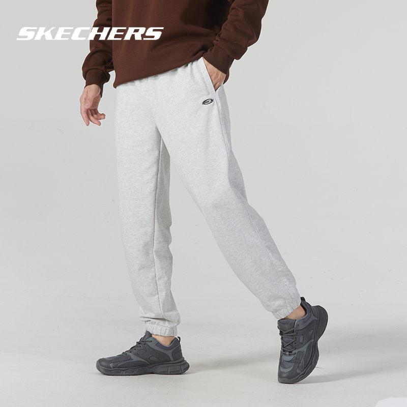 Skechers斯凯奇运动裤男裤新款跑步长裤灰色收口束脚裤宽松休闲裤