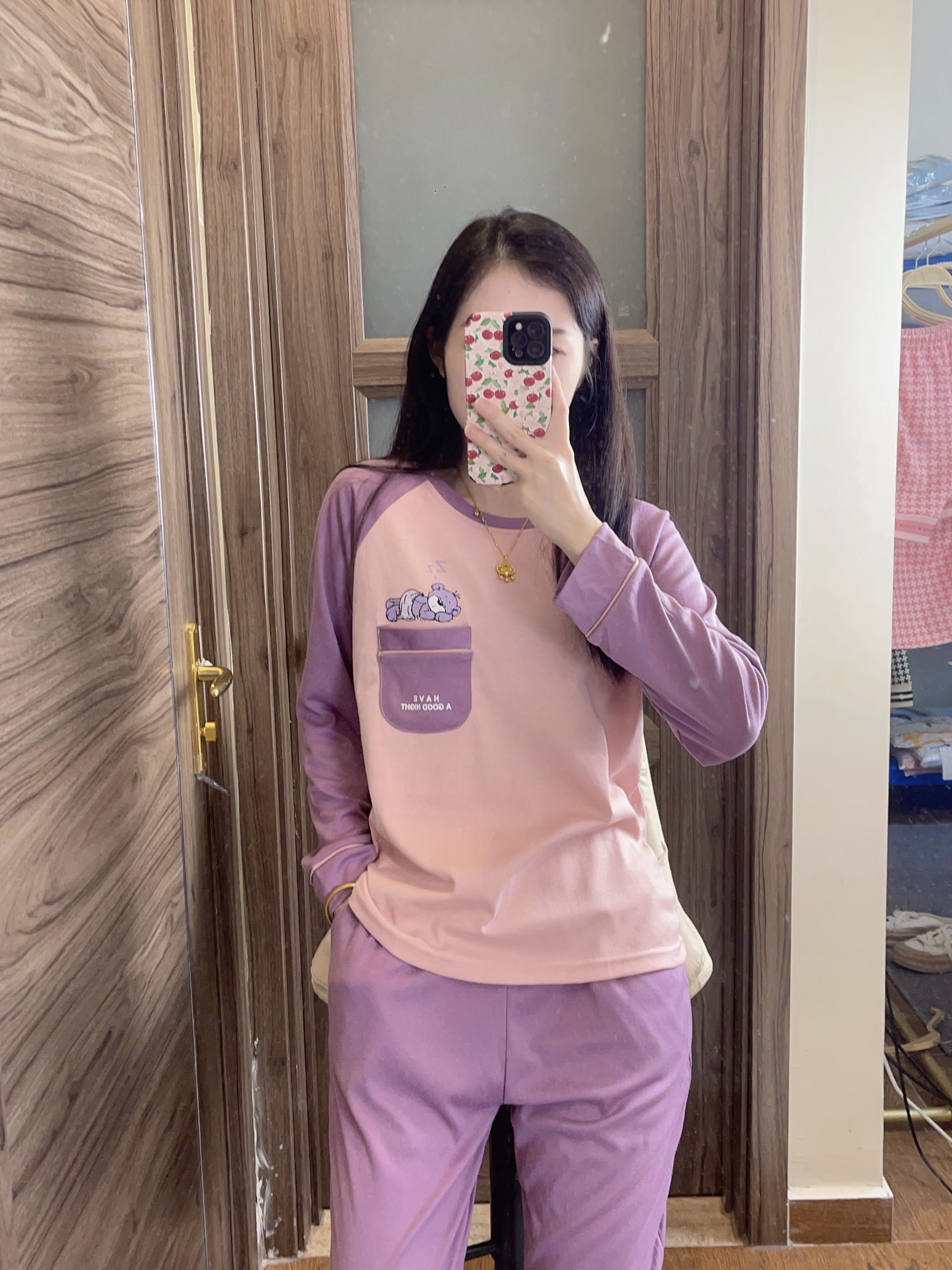 100%纯棉睡衣女带胸垫春秋季长袖甜美休闲可外穿家居服套装秋冬款
