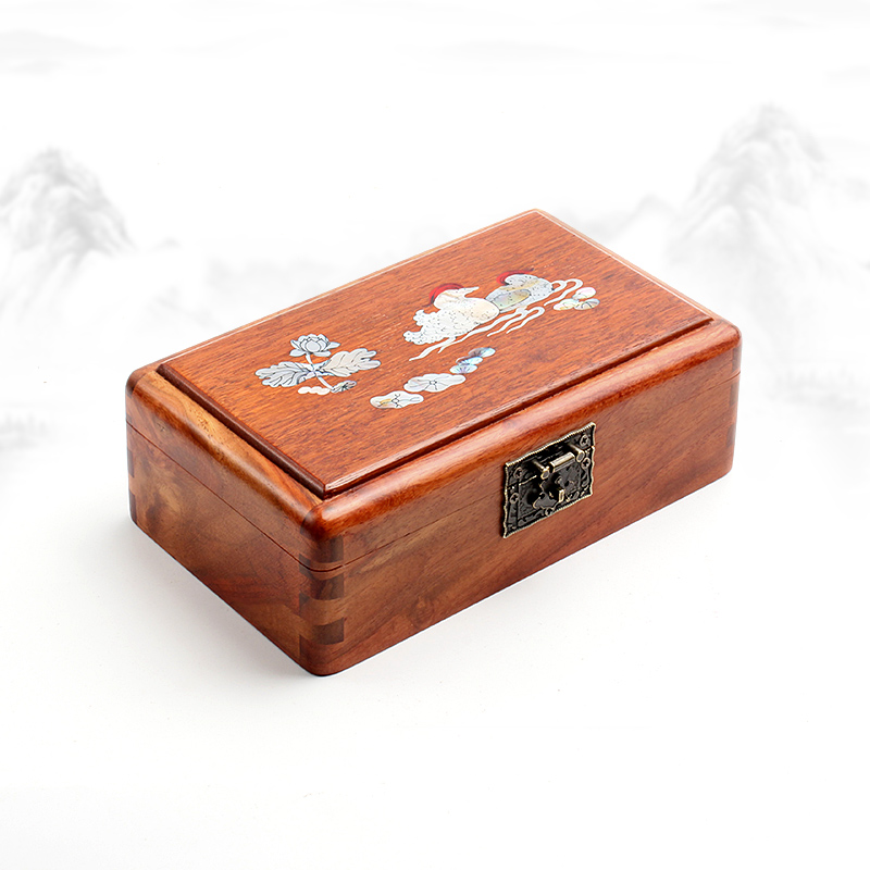 MH 实木首饰盒 缅H 18镶贝鸳鸯首饰盒