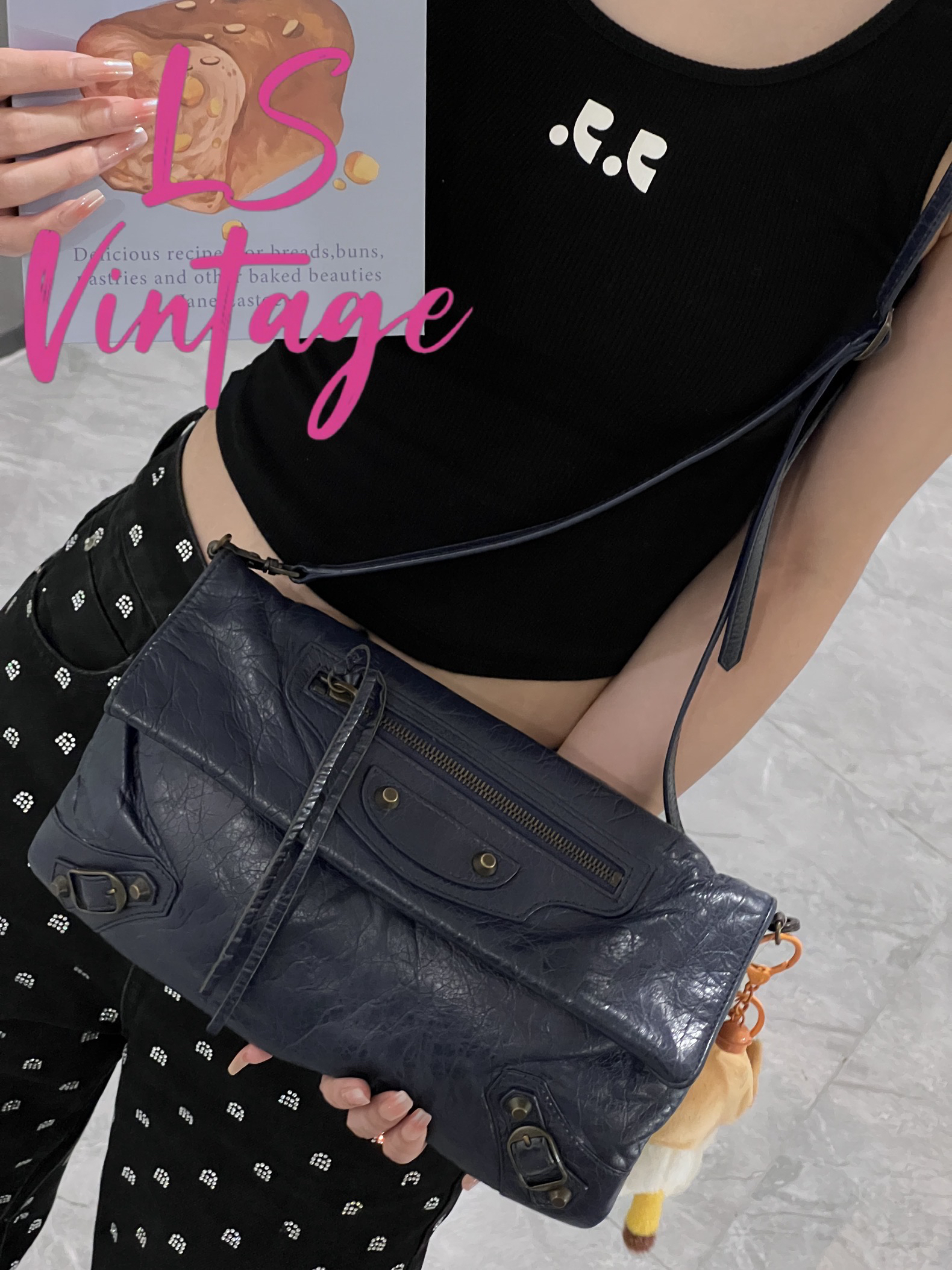 95新 Balenciaga/巴黎世家 巴黎世家藏蓝色单肩包