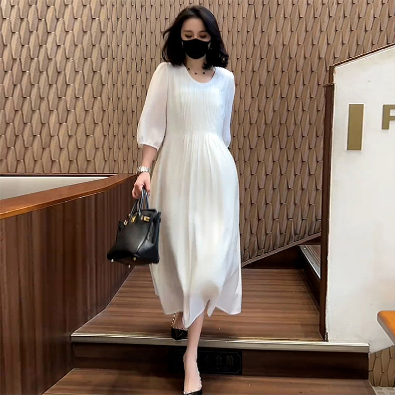 高级感连衣裙女2025夏季新款宽松显瘦温柔减龄七分袖气质裙子A396