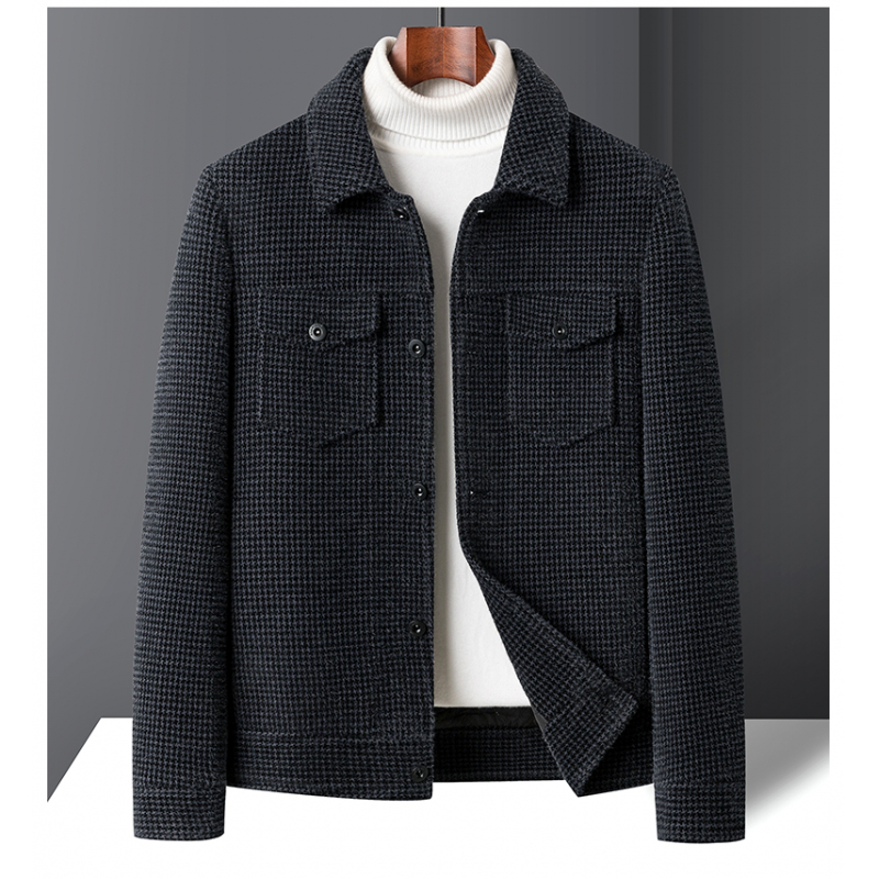 加厚冬加男士翻领夹克外套韩版潮流休闲呢子短帅气百搭时尚新夹克