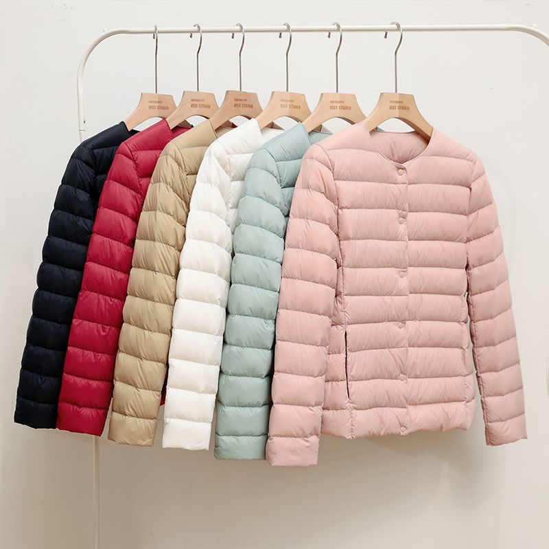 20233年新款轻薄羽绒服女短款圆领保暖内胆秋冬无领修身大