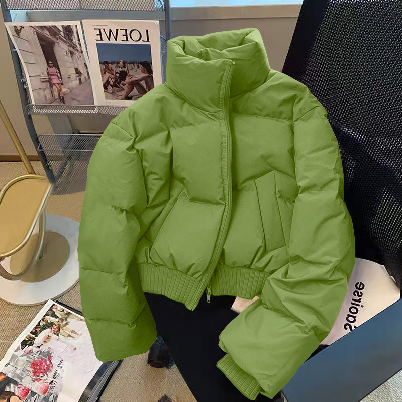 2023新款羽绒服韩版高级感绿色衣服女装冬季加厚立领面包服高腰短