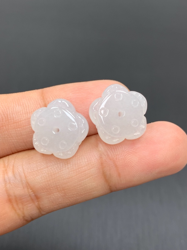 天然缅甸翡翠A货 精品莲花 耳饰戒指吊坠提溜气质白色时尚清新
