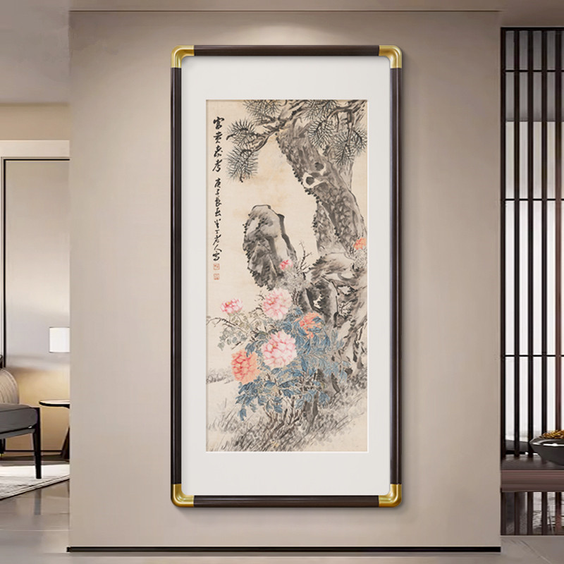 陈半丁名家花鸟玄关装饰画吴昌硕牡丹图国画客厅挂画走廊仿古壁画