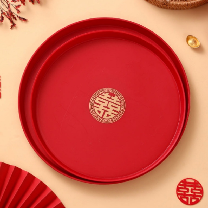 新馨如意婚庆用品结婚婚庆糖盒果盘托盘红色喜庆长盘