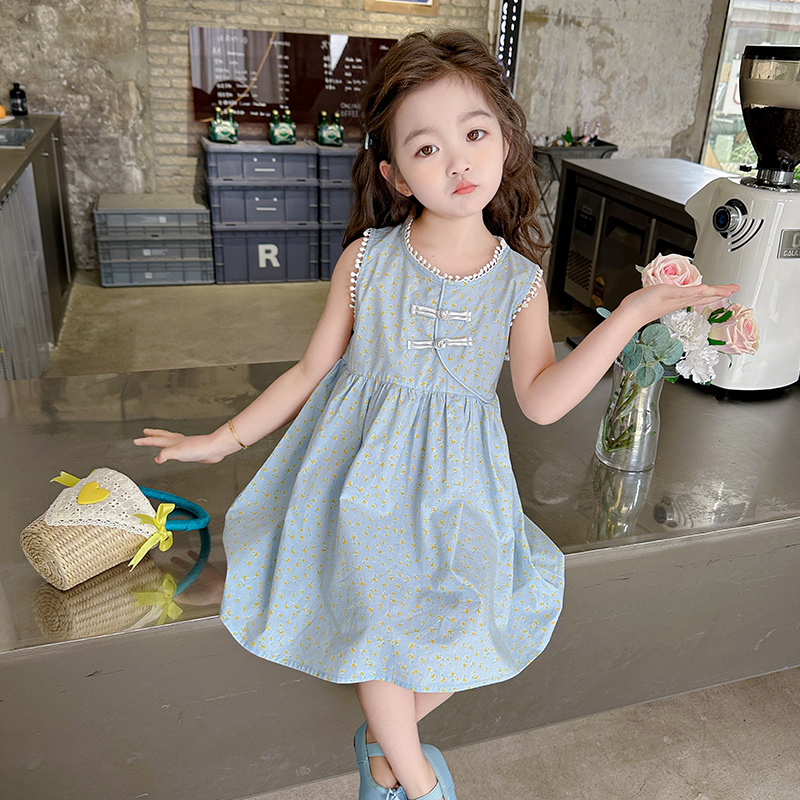 女童新中式无袖连衣裙2024新款夏季女孩中国风复古公主裙女宝夏装