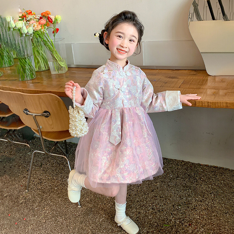 女童汉服连衣裙2024新款秋季女孩中国风碎花公主纱裙女宝宝秋装潮
