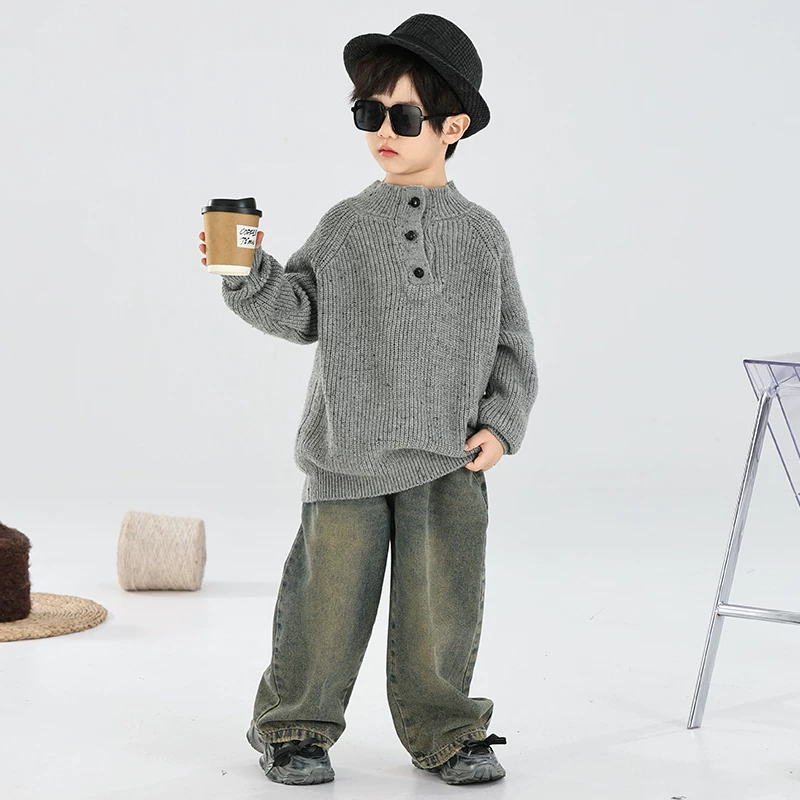 男童毛衣秋冬2024新款儿童冬季加厚羊绒衫宝宝针织衫男孩打底衣服