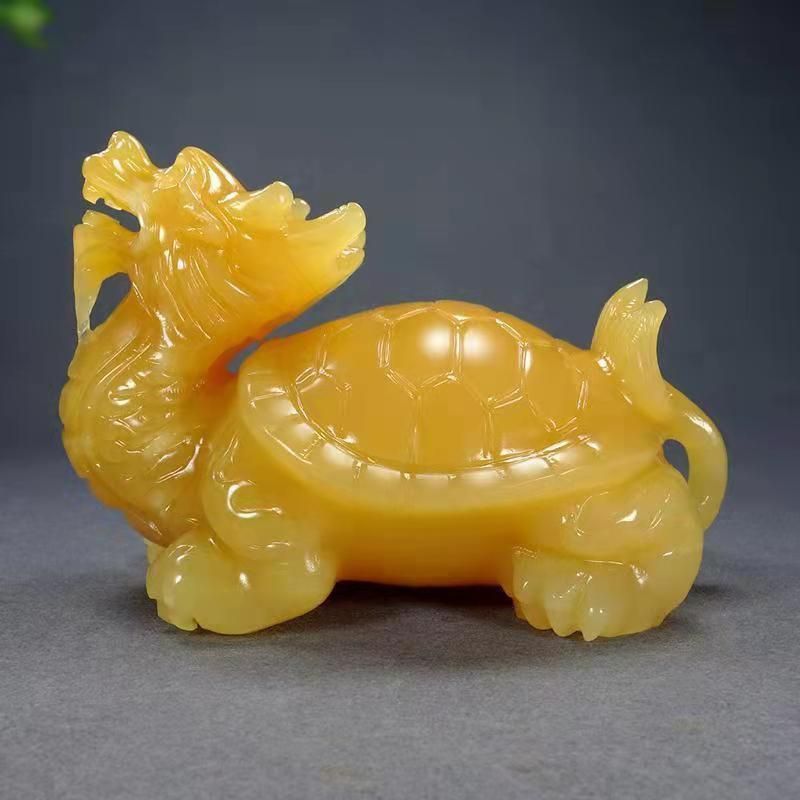 大气玉龙头龟风水手工龙龟保平安玉石摆件家居办公装饰风水摆件