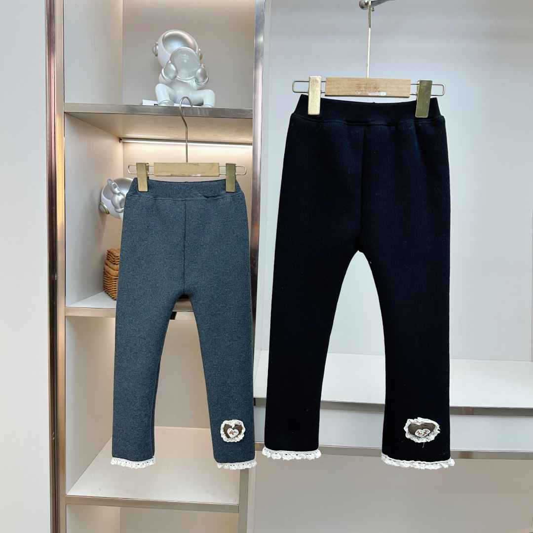 秋冬女童爱心加绒加厚花边打底裤KK033