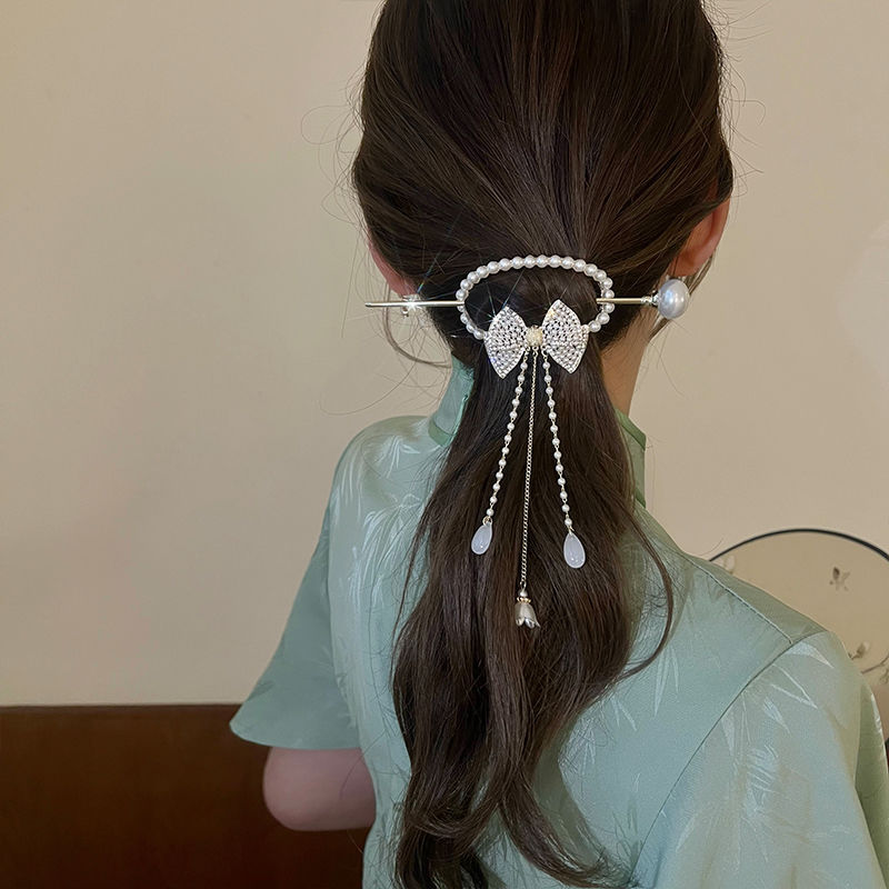 古典美~高级感仿珍珠盘发簪古风女生汉服马尾发饰精致气质流苏簪
