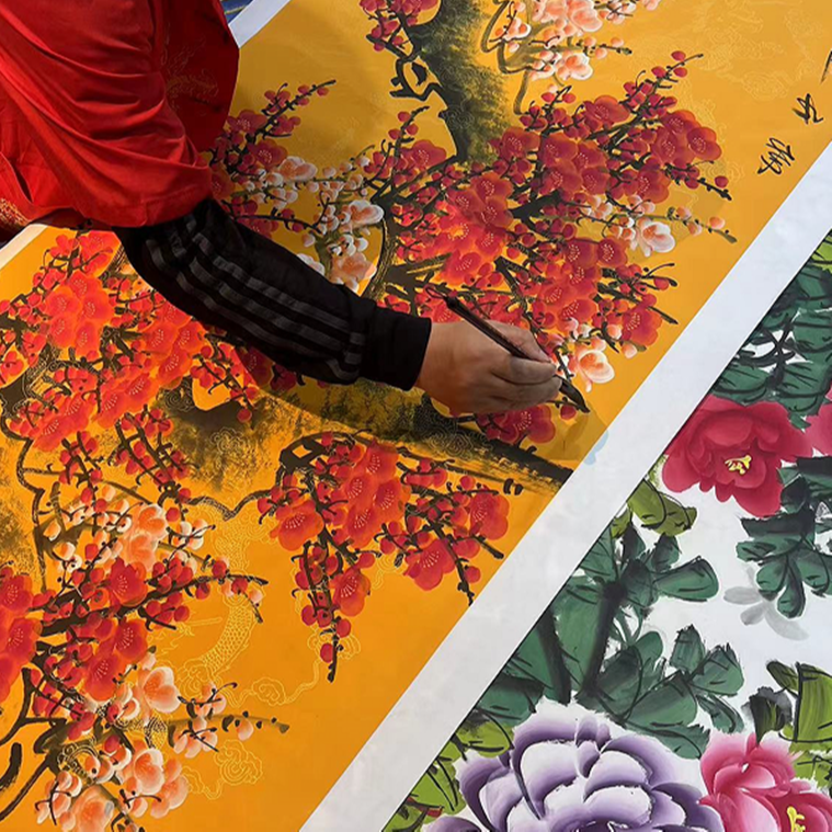 郭春雷国画宣纸作品，小六尺梅开五福+四尺花开富贵