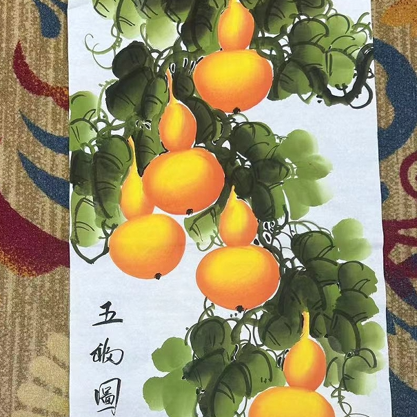 郭春雷国画《五福图》，100*50cm三尺宣纸