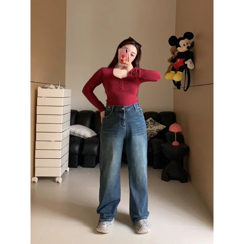 慧芝huizhi 53855活动扣牛仔裤 定制款 高腰不显三角区阔腿牛仔裤