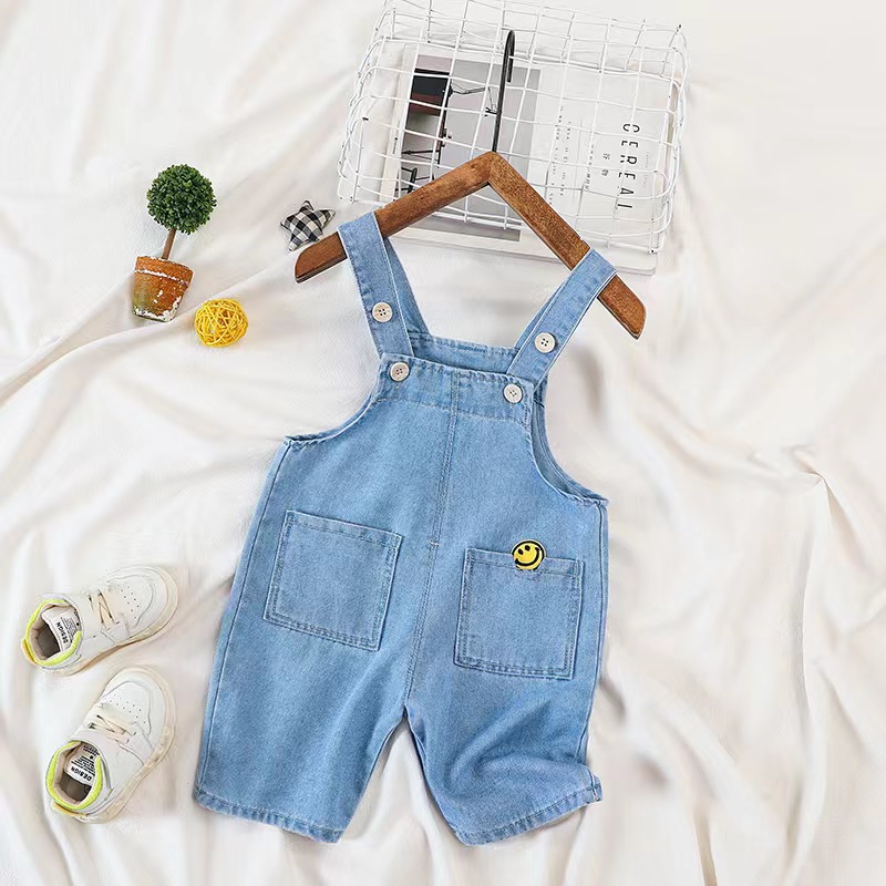 跨境童装宝宝软牛仔背带短裤夏季1一4岁薄款小童连体婴儿背带裤 