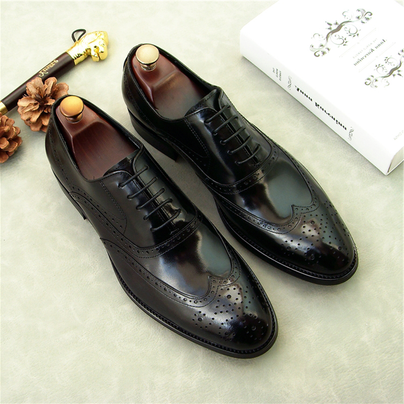 意大利真皮商务皮鞋男头层牛皮高档复古正装休闲布洛克雕花潮男鞋