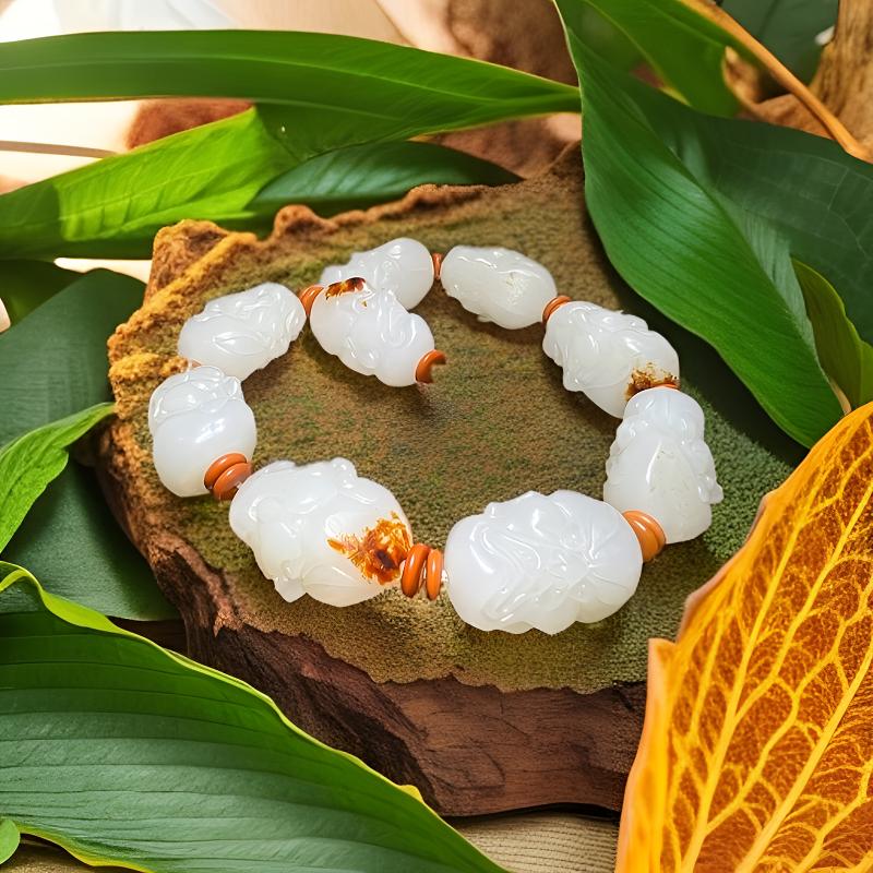 新疆和田玉罗汉头手串精雕