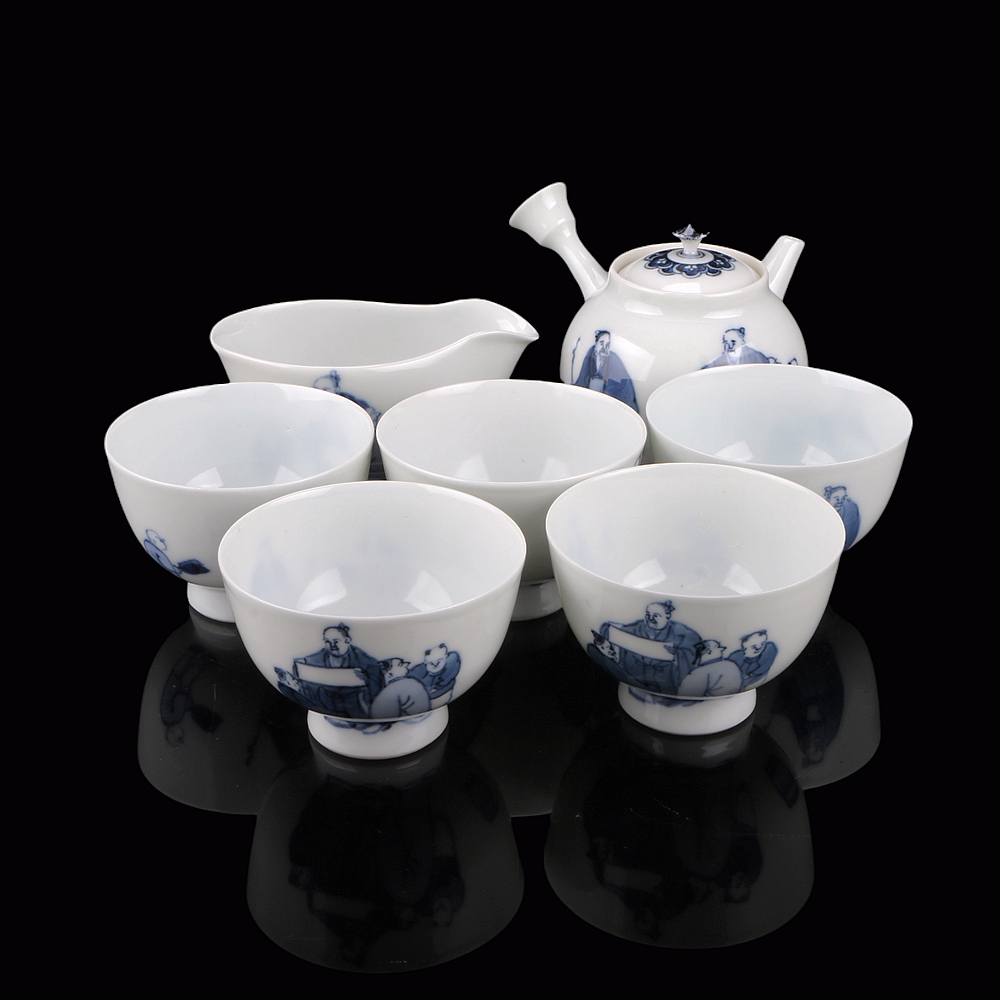 无想庐柴田如阿弥作高档家用白瓷茶具组一壶一公道还五杯全美品