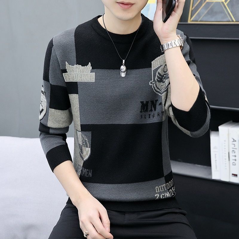男士毛衣秋冬季加绒加厚款韩版潮流毛线衣打底针织衫