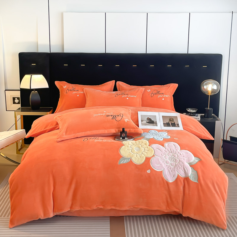 【花语橙】婴儿牛奶绒床上四件套冬季珊瑚绒法兰绒床单被套双面