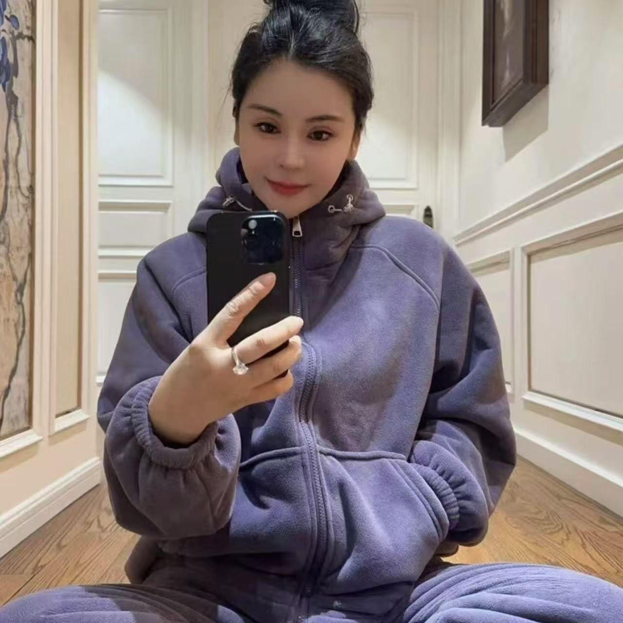 2025年新款升级奥利绒抽绳连帽加绒加厚可外穿情侣家居服