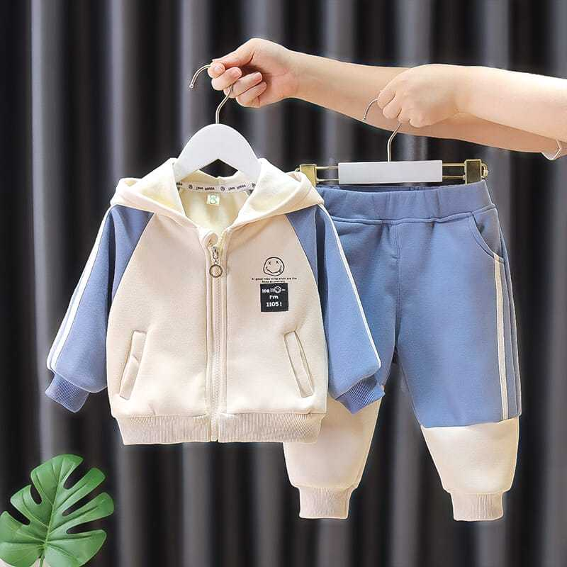 男宝宝加绒秋冬春秋季小童卫衣2023婴儿童连帽衣服男童冬装两件套
