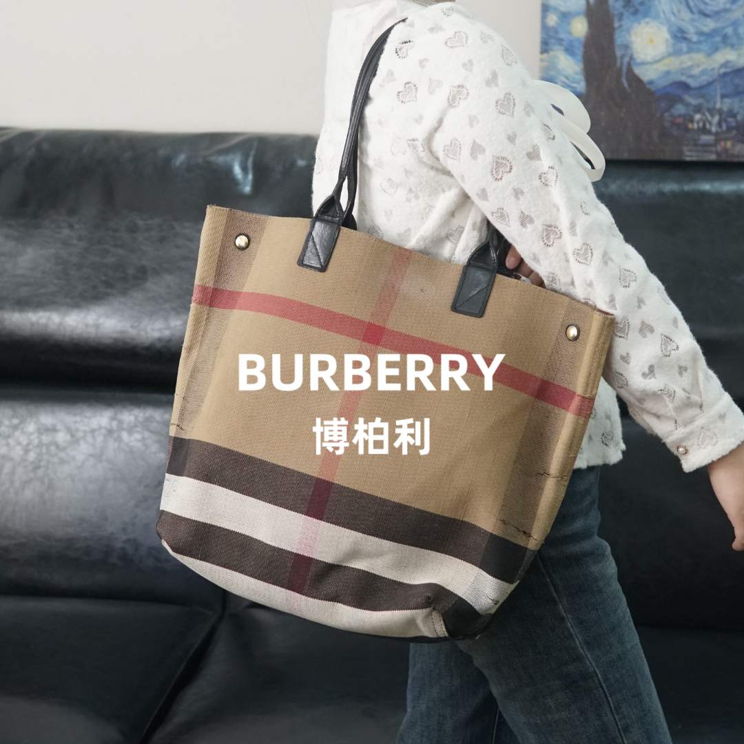 95新 BURBERRY/博柏利  巴宝莉 格纹单肩购物袋/SD10117584/7584