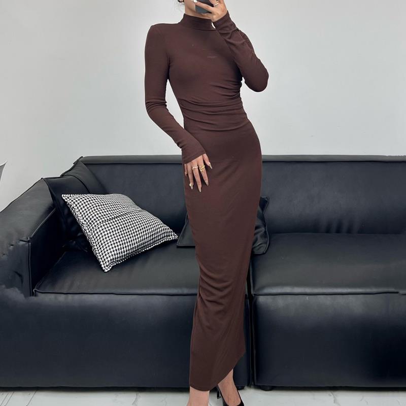 针织秋冬超好看修身打底收腰洋装子长裙女秋修身包臀裙开叉连衣裙