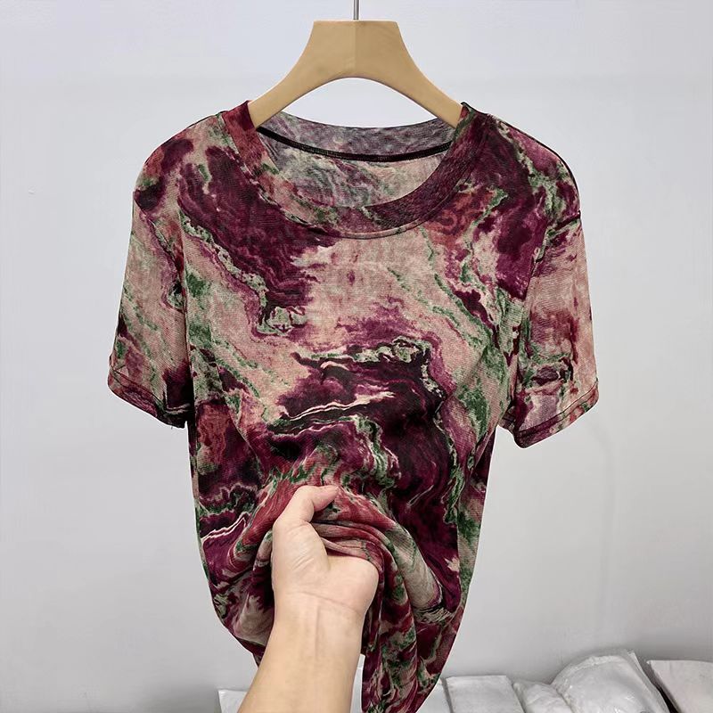 独特漂亮减龄款遮肚子女士打底衫洋气宽松时尚t恤女百搭印花上衣