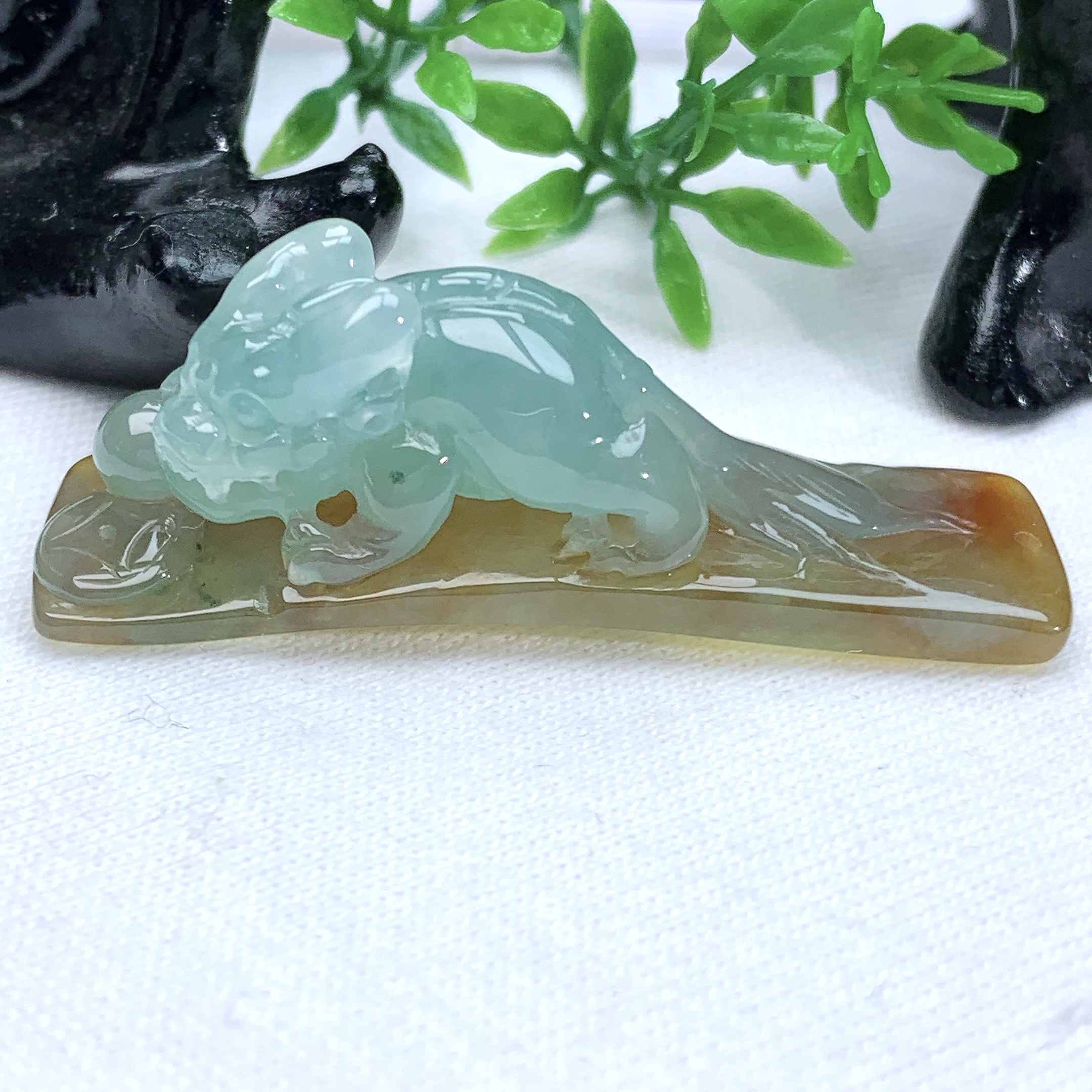 天然缅甸翡翠A货冰润双彩黄加绿黄翡貔貅手牌手绳款