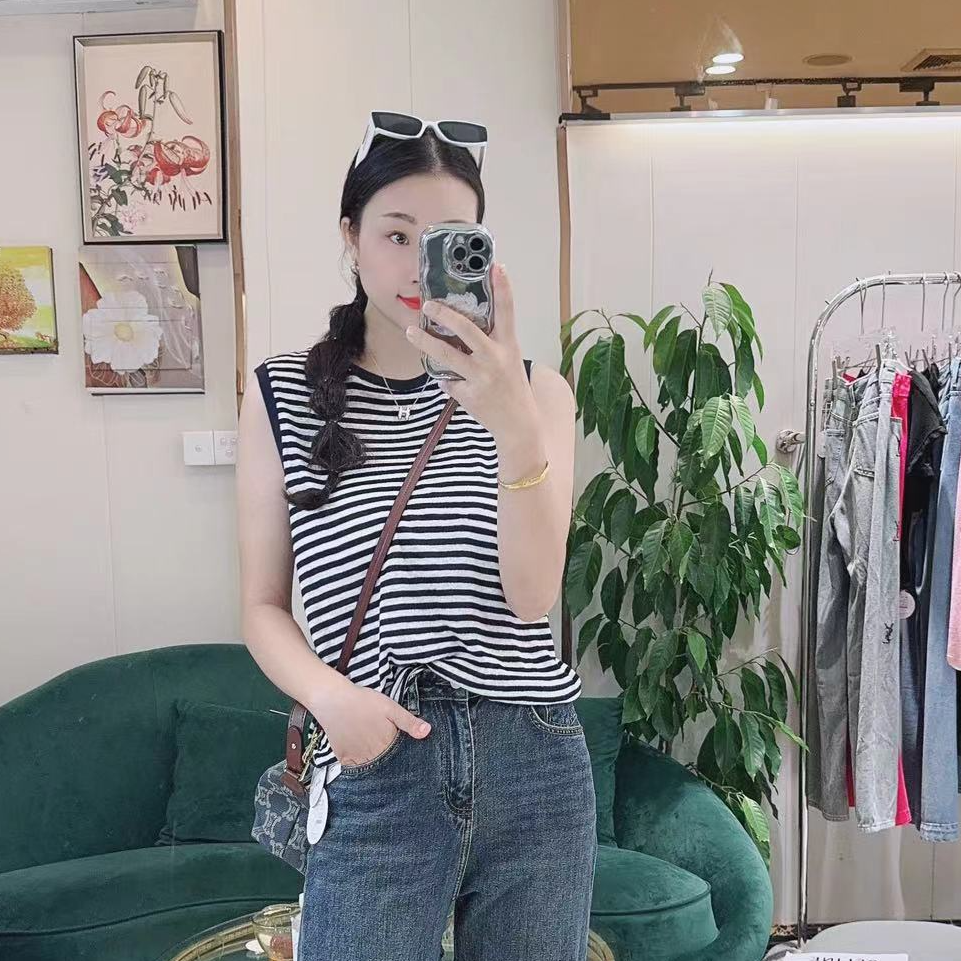 基础款简约条纹无袖背心  夏季百搭显瘦休闲上衣