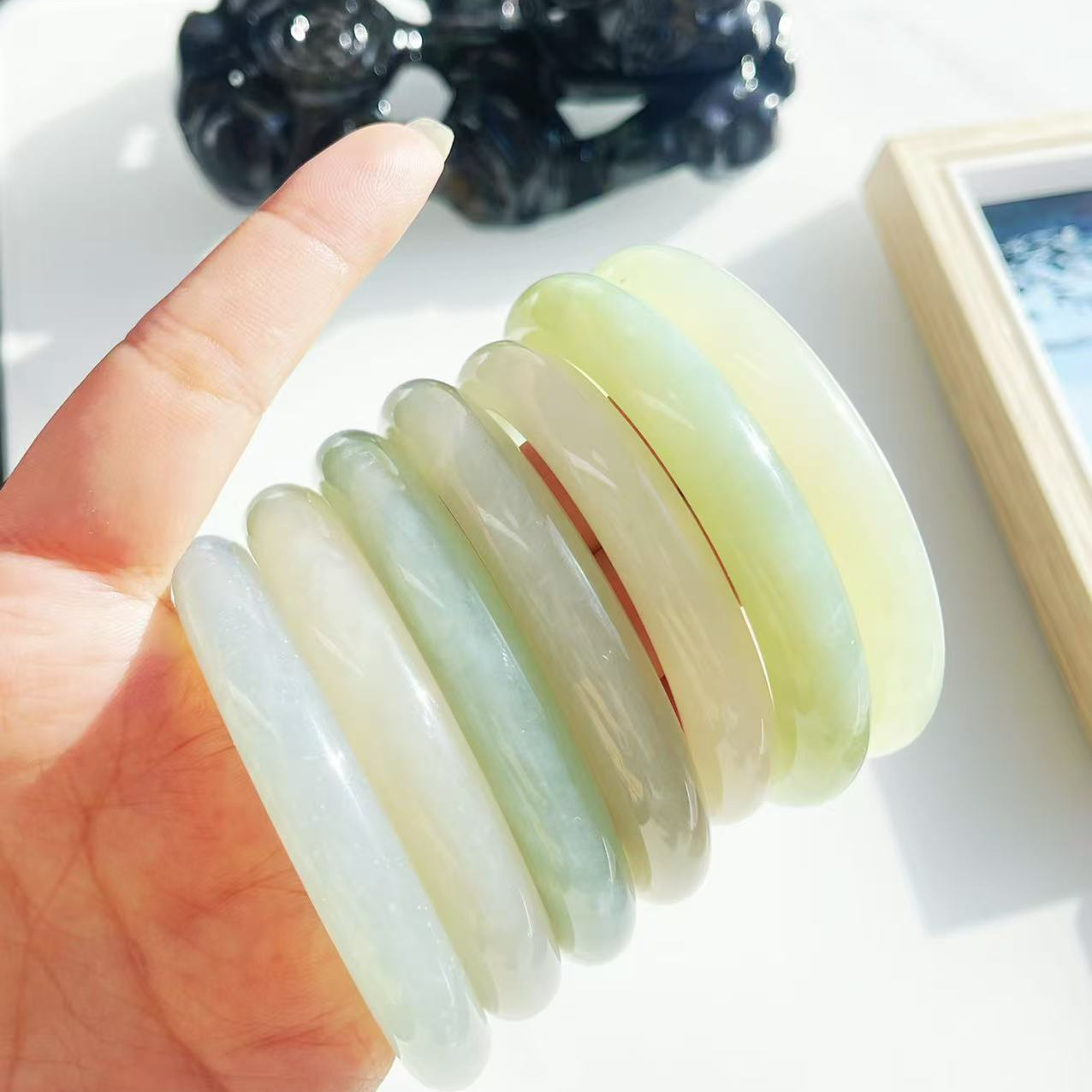 直播间专用链接无暇天然岫玉玉镯方镯美人条叮当胖圆水墨高冰高透