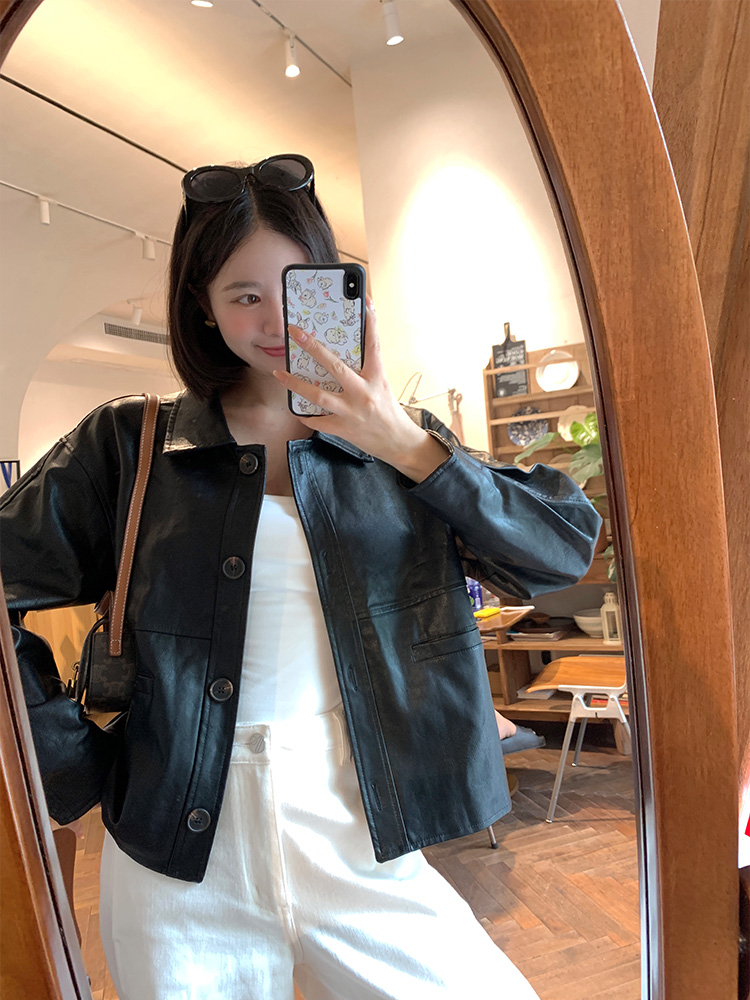 皮衣外套女2025新款港风设计感上衣美式复古小个子pu黑色夹克小款