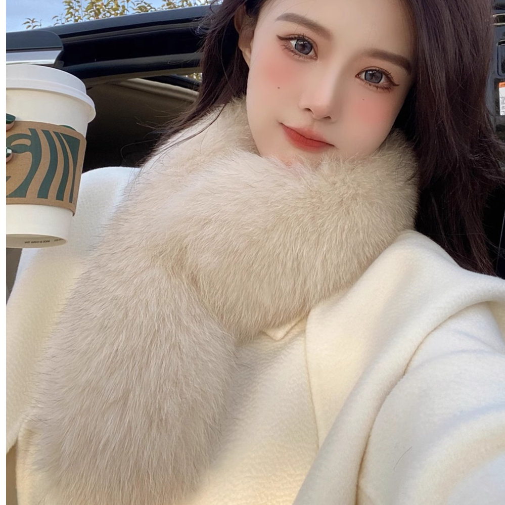 双面仿狐狸毛围巾冬季加厚毛绒皮草围脖兔毛交叉韩版毛领大衣保暖