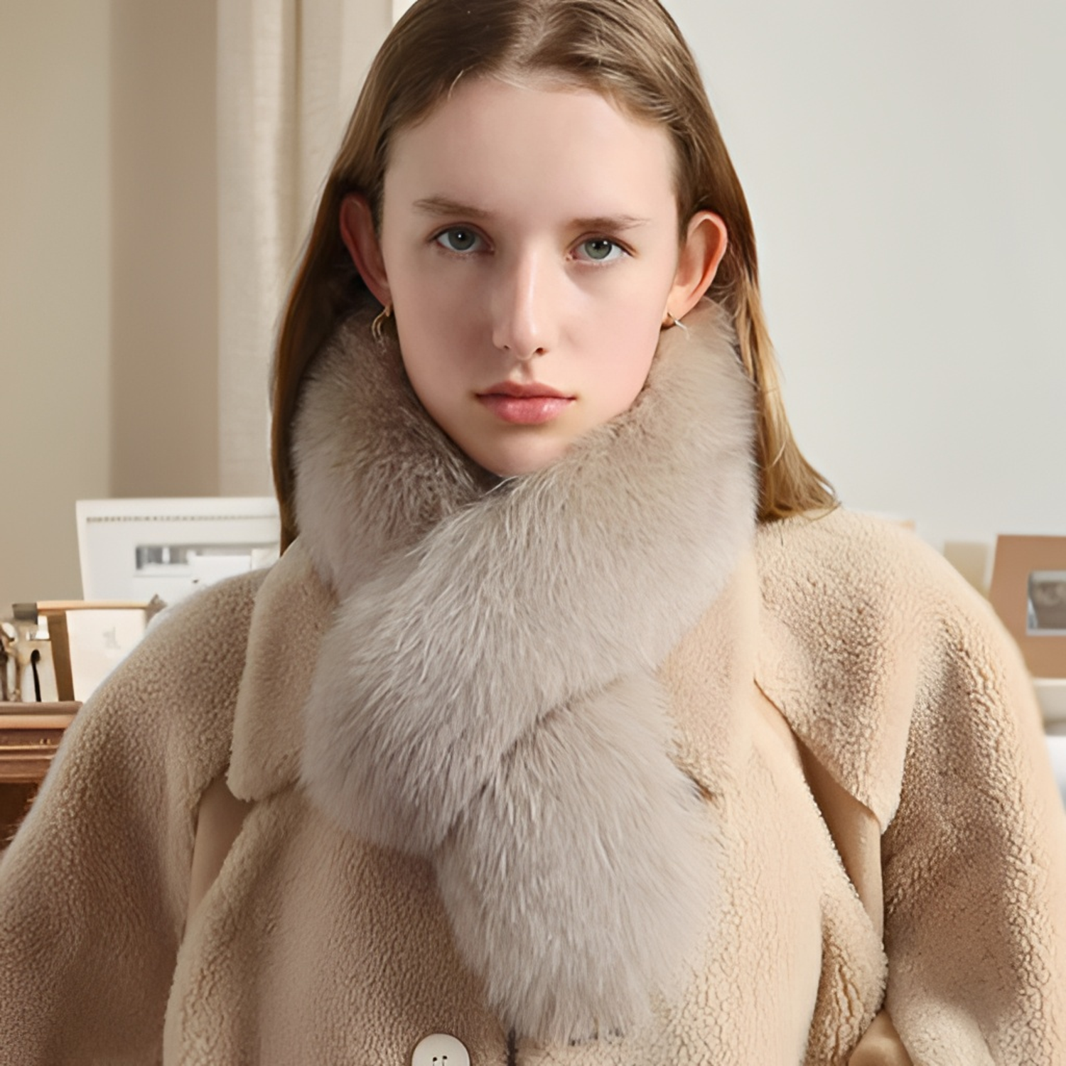 双面围巾女冬季加厚双面百搭简约气质护颈仿狐狸皮草兔毛毛领围脖