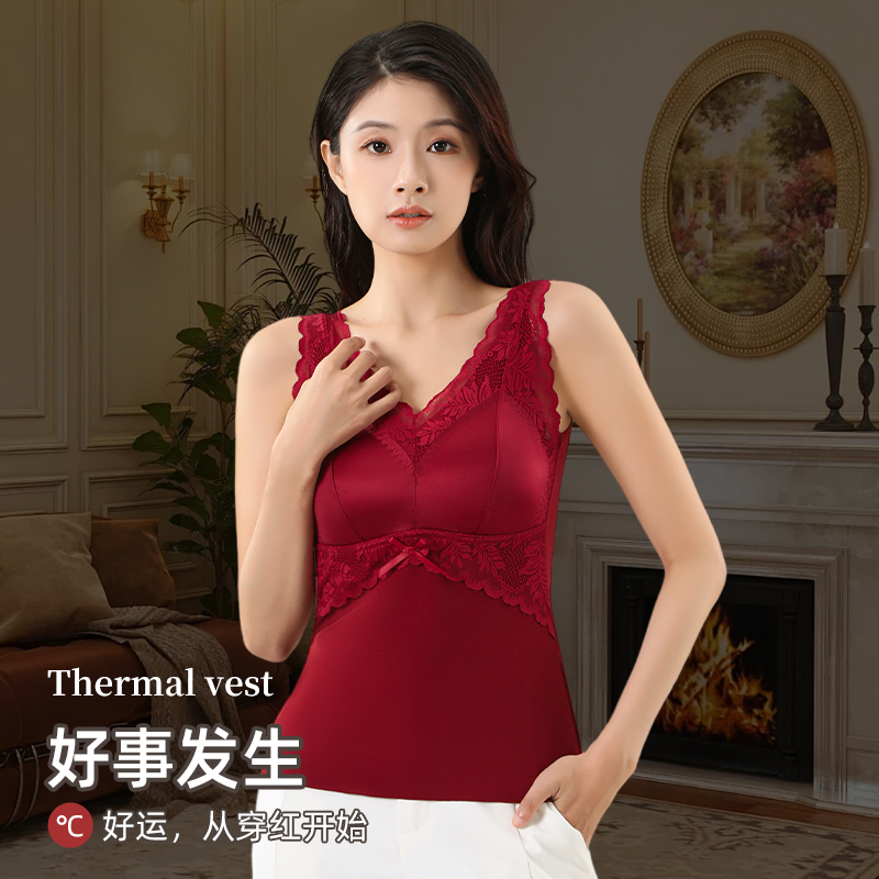 【免穿文胸】保暖蕾丝边美背双面德绒秋冬保暖背心女加绒加厚内衣