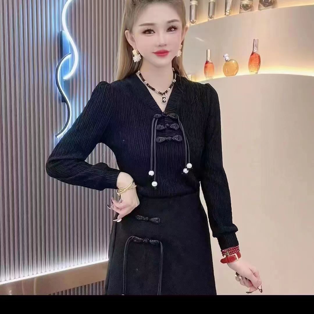 【高品质】2024新款女时尚气质休闲百搭盘扣衬衣春秋款长袖上衣