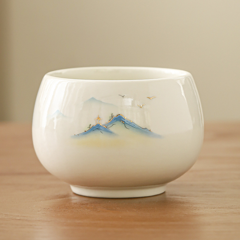 羊脂玉瓷主人茶杯茶碗品茗单个茶盏德化主人杯单杯功夫茶杯喝茶
