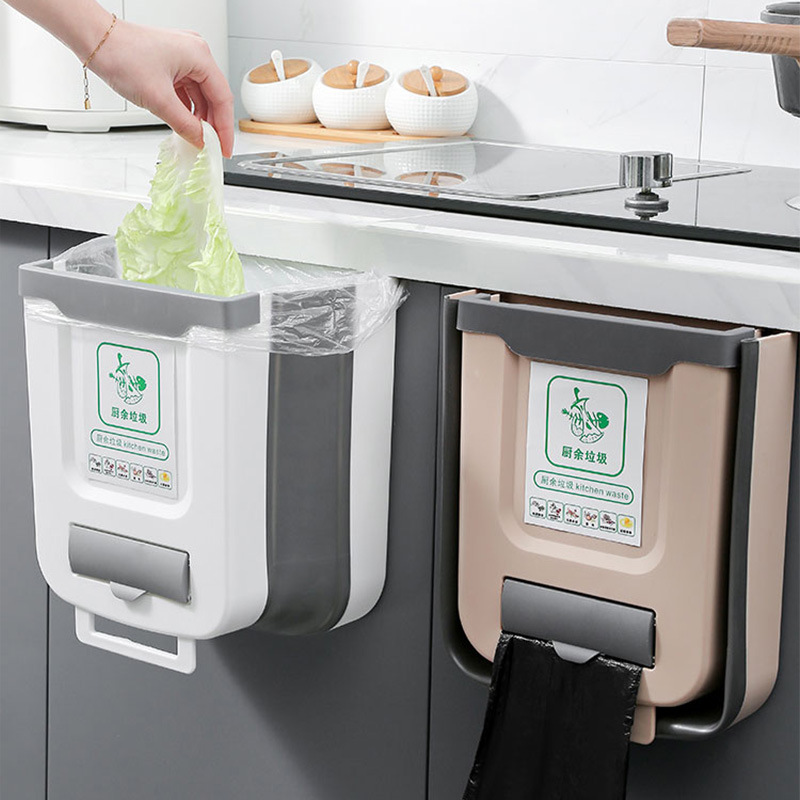 折叠厨房垃圾桶壁挂式家用橱柜门壁挂收纳篮厨余折叠桶拉圾桶yq