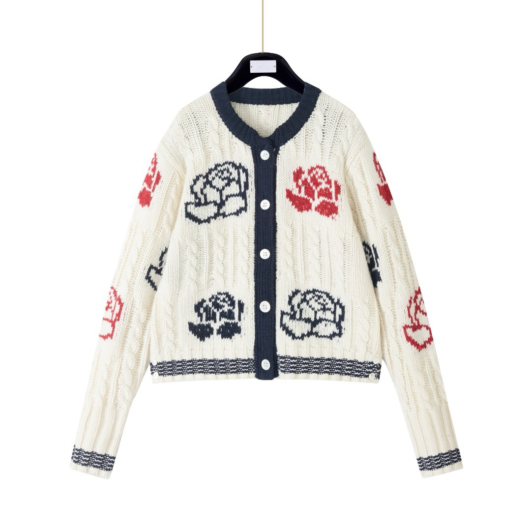 粗针玫瑰开衫 热巴同款羊毛小香风宽松短款学院轻熟毛衣