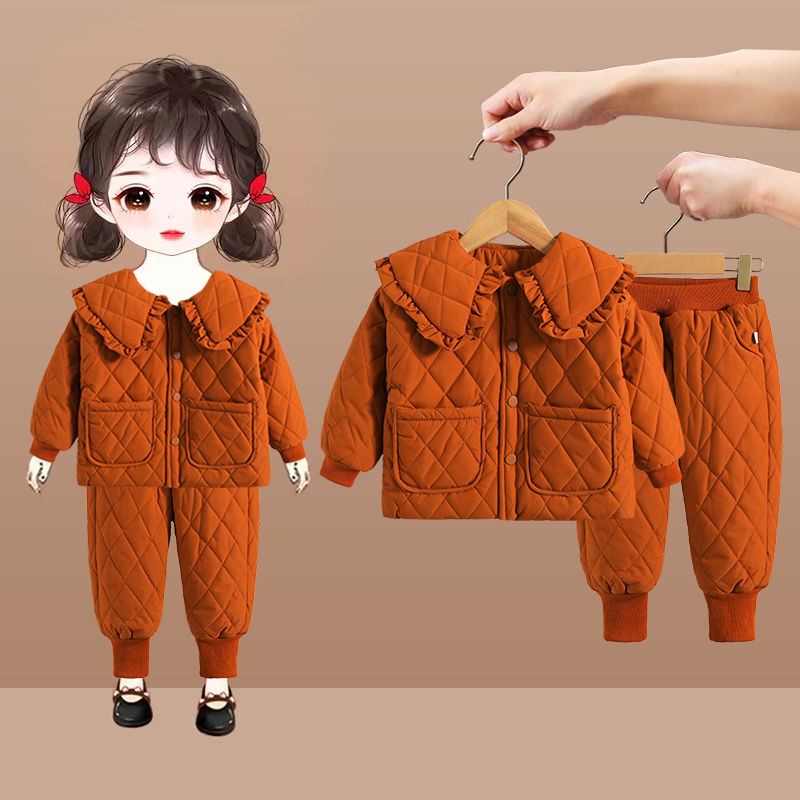 冬装女童棉服套装2023新款冬季儿童保暖加厚棉衣棉裤女宝加绒棉袄