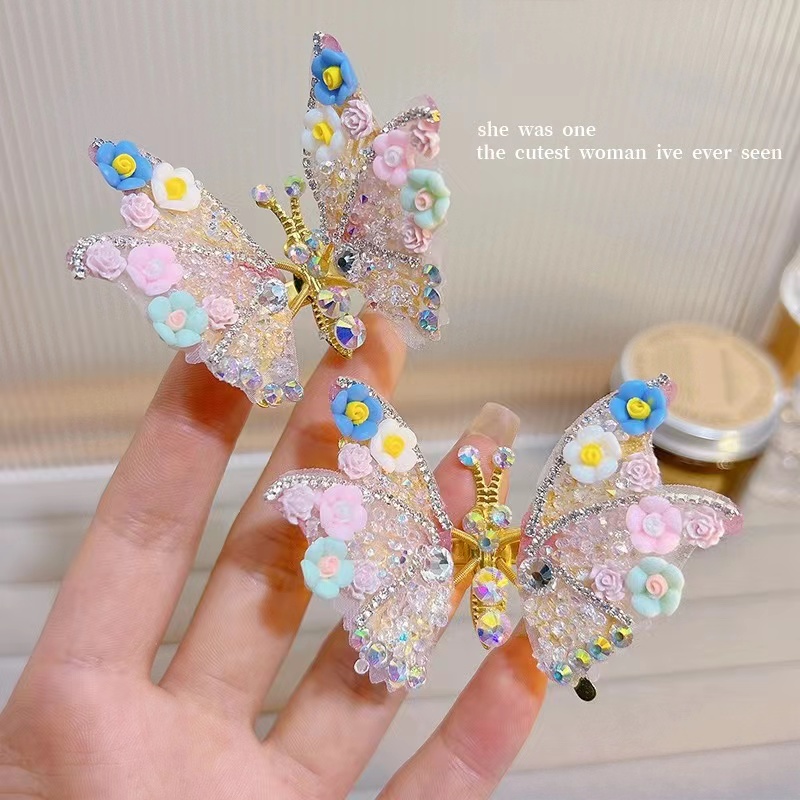 水钻蝴蝶小花灵动蝴蝶翅膀会动的可爱发夹